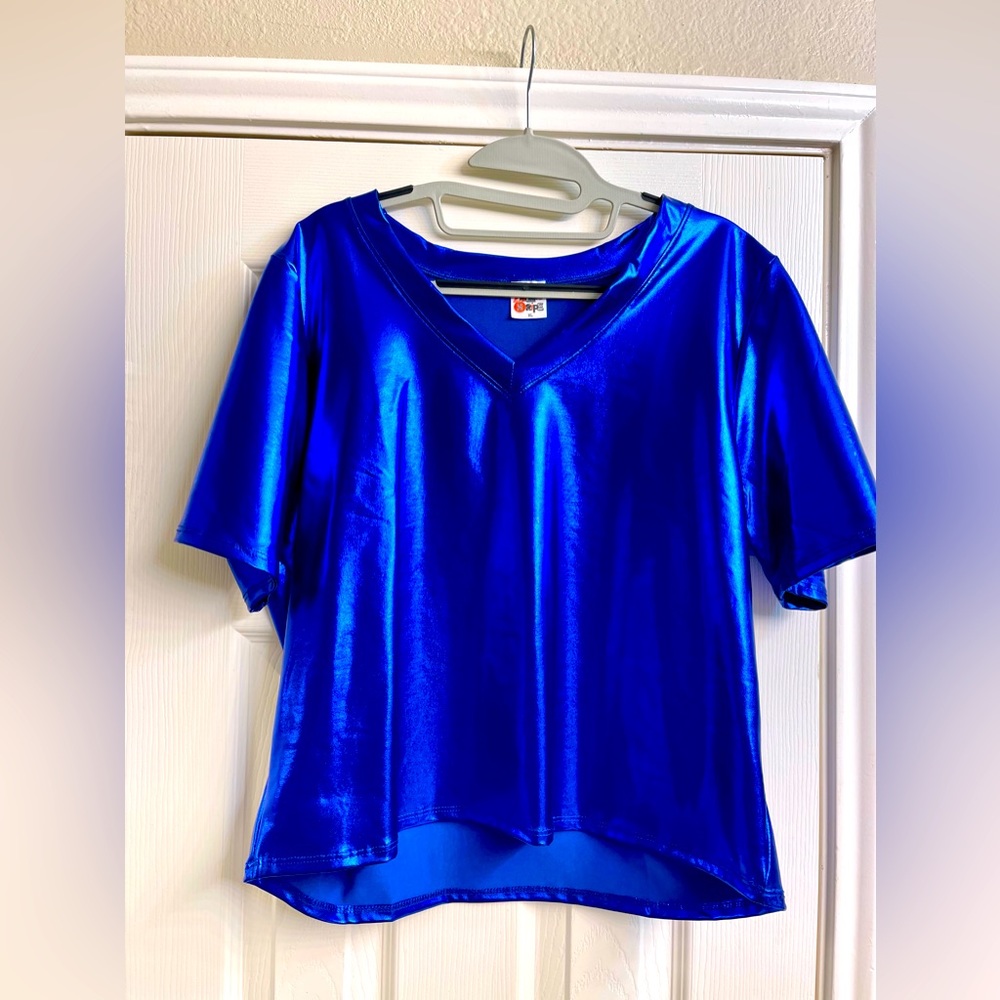 Zig Zag Stripe Metallic Blue crop shirt